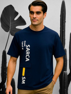 Autna Printed Men Round Neck Navy Blue T-Shirt