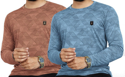 AVOLT Printed Men Round Neck Light Blue, Brown T-Shirt