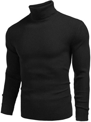 Gmok Solid Men High Neck Black T-Shirt