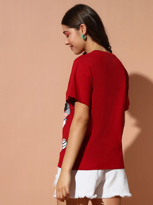 THE DRY STATE Printed Women Round Neck Red T-Shirt
