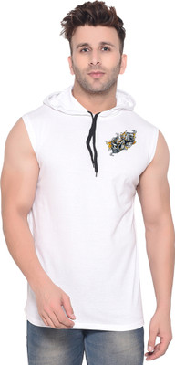 GEUM Printed Men Hooded Neck White T-Shirt