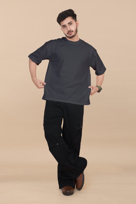 Moda Rapido Solid Men Round Neck Grey T-Shirt