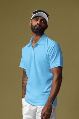 WardrobeChoice Solid Men Crew Neck Light Blue T-Shirt