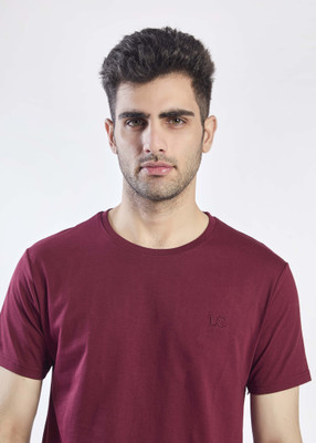 LONDON COLORS Solid Men Round Neck Maroon T-Shirt