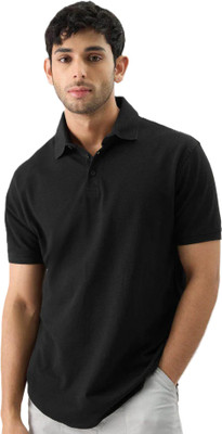 Shri Ji Collection Solid Men Polo Neck Black T-Shirt