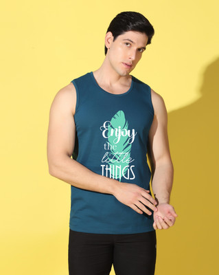 WOOSTRO Printed Men Round Neck Dark Blue T-Shirt