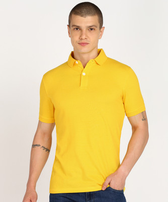 PROVOGUE Solid Men Polo Neck Yellow T-Shirt