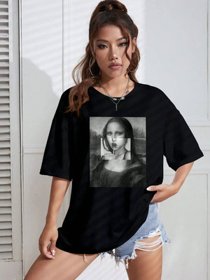 AKIRADVISORY Printed Women Round Neck Black T-Shirt