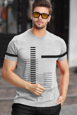 TRIPR Printed Men Round Neck Grey T-Shirt