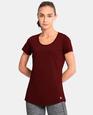 JOCKEY Solid Women Round Neck Maroon T-Shirt
