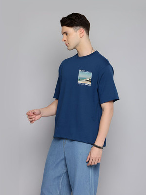 R.Code by The Roadster Life Co. Graphic Print Men Round Neck Blue T-Shirt
