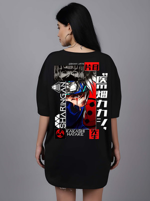 Kaido Graphic Print Women Round Neck Black T-Shirt