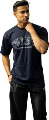 COITONIC Typography Men Round Neck Navy Blue T-Shirt