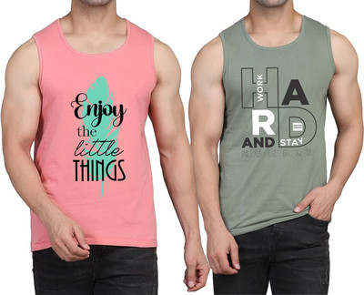 WOOSTRO Printed Men Scoop Neck Pink, Light Green T-Shirt