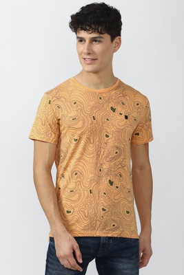 PETER ENGLAND Printed Men Round Neck Yellow T-Shirt