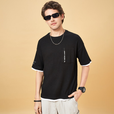 Street 808 by Pantaloons Printed Men Round Neck Black T-Shirt