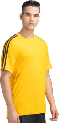 xovio Solid Men Round Neck Yellow T-Shirt