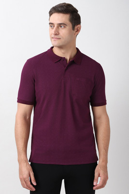 PETER ENGLAND Printed Men Polo Neck Maroon T-Shirt