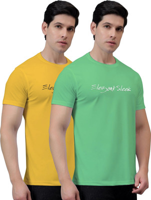 Elegant Sleek Solid Men Round Neck Green, Yellow T-Shirt