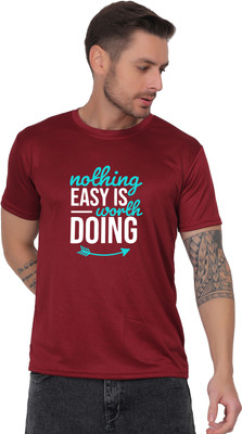Atharva Trends Typography Men Round Neck Maroon T-Shirt