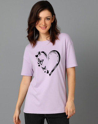 ADIXUS Solid Women Round Neck Purple T-Shirt