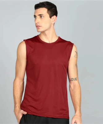 Jangoboy Solid Men Round Neck Maroon T-Shirt