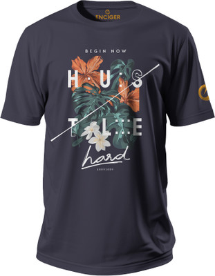 Enciger Printed Men Round Neck Dark Blue T-Shirt