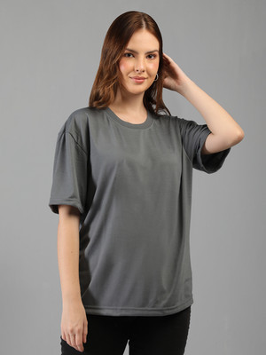 ETC Solid Women Round Neck Grey T-Shirt