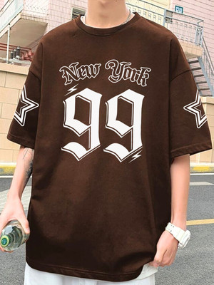 MEG Typography Men Round Neck Brown T-Shirt