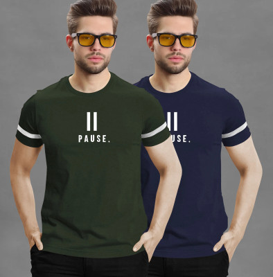TRIPR Printed Men Round Neck Dark Green, Navy Blue T-Shirt