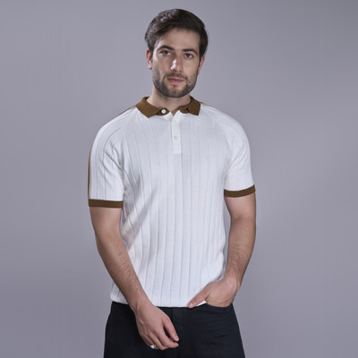 Maxzone Self Design Men Polo Neck White T-Shirt
