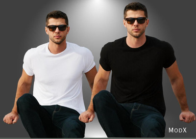 MODX Solid Men Round Neck Black, White T-Shirt