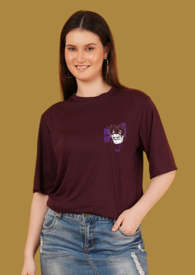 Kasendra Printed Women Round Neck Maroon T-Shirt
