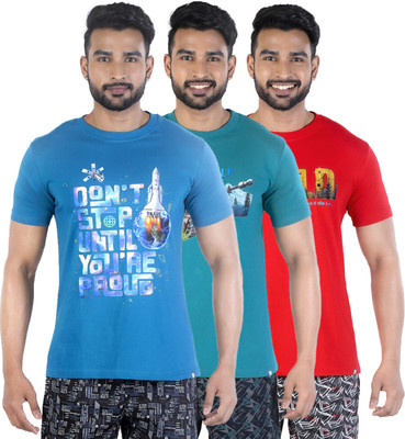 COLORS by Rupa Frontline Graphic Print Men Round Neck Blue, Green, Red T-Shirt