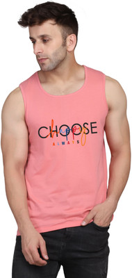 SLOWLORIS Printed, Typography Men Round Neck Pink T-Shirt