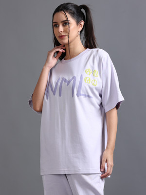 AnmlWear Printed Women Round Neck Purple T-Shirt