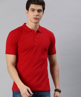 Roadster Solid Men Polo Neck Red T-Shirt