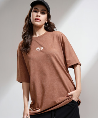Tokyo Talkies Printed Women Round Neck Brown T-Shirt