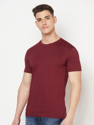 RULEDBYSUN Solid Men Round Neck Maroon T-Shirt