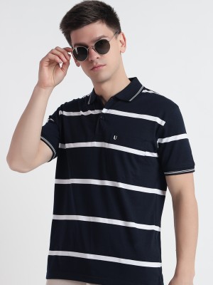 UNIBERRY Striped Men Polo Neck Dark Blue T-Shirt