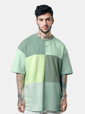 The Souled Store Colorblock Men Round Neck Green T-Shirt