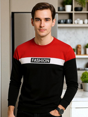Autna Printed Men Round Neck Red, Black T-Shirt