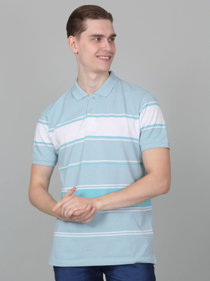 CANTABIL Striped Men Polo Neck Light Blue T-Shirt