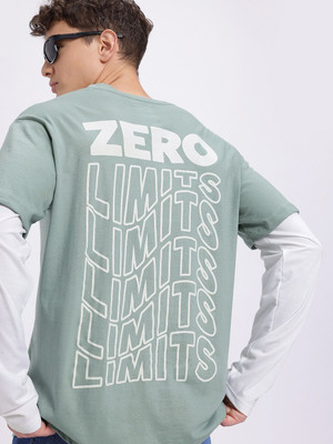 Glitchez Printed Men Round Neck Green T-Shirt