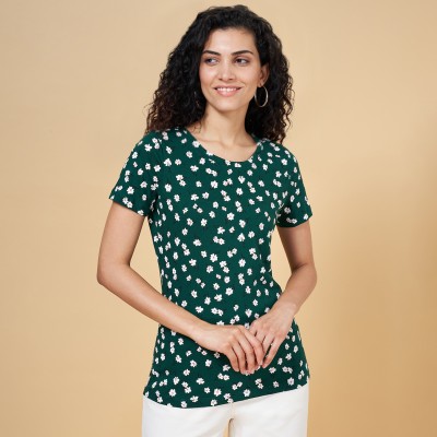 Honey By Pantaloons Printed Women Round Neck Green T-Shirt