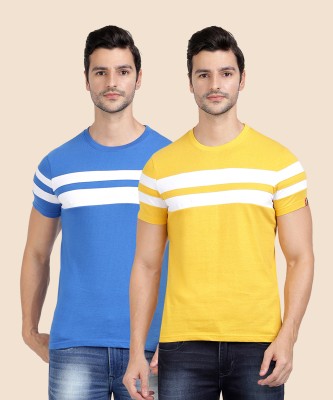 AWG All Weather Gear Striped Men Round Neck Blue, Yellow T-Shirt