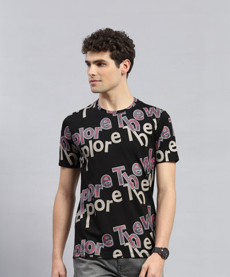 MONTE CARLO Printed Men Round Neck Black T-Shirt