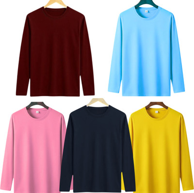 P collection Solid Men Round Neck Yellow, Navy Blue, Maroon, Pink, Light Blue T-Shirt