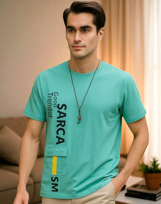 Autna Printed Men Round Neck Green T-Shirt