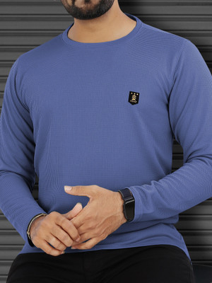 VeBNoR Solid Men Round Neck Blue T-Shirt